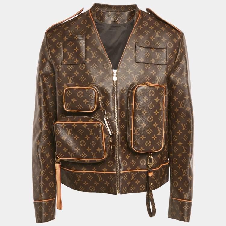 Pre Owned Louis Vuitton Brown Monogram Faux Leather Admiral Jacket L