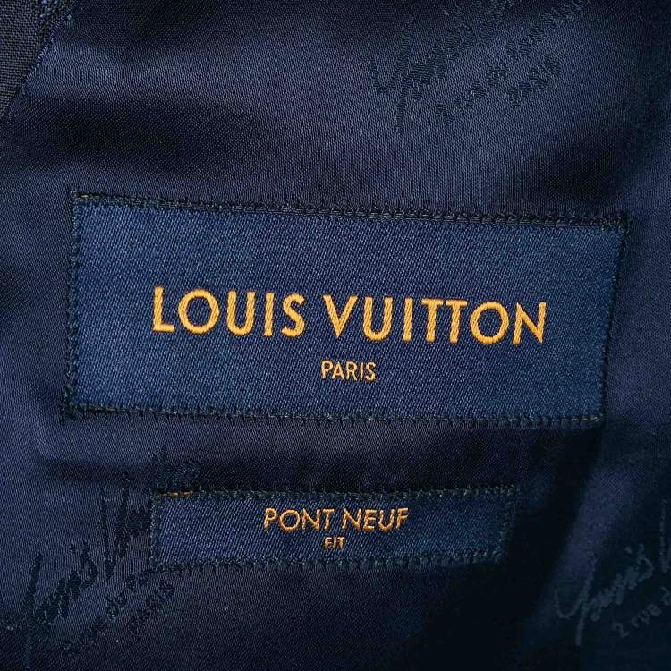 Pre Owned Louis Vuitton Navy Blue Patterned Wool Pants Suit Set L