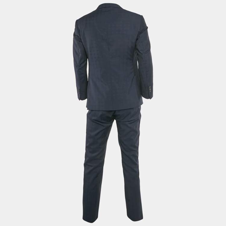 Pre Owned Louis Vuitton Navy Blue Patterned Wool Pants Suit Set L