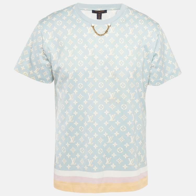 Pre Owned Louis Vuitton Blue Monogram Jersey Crewneck T-Shirt XXL