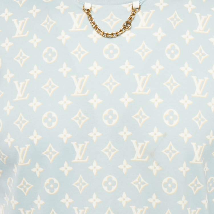 Pre Owned Louis Vuitton Blue Monogram Jersey Crewneck T-Shirt XXL