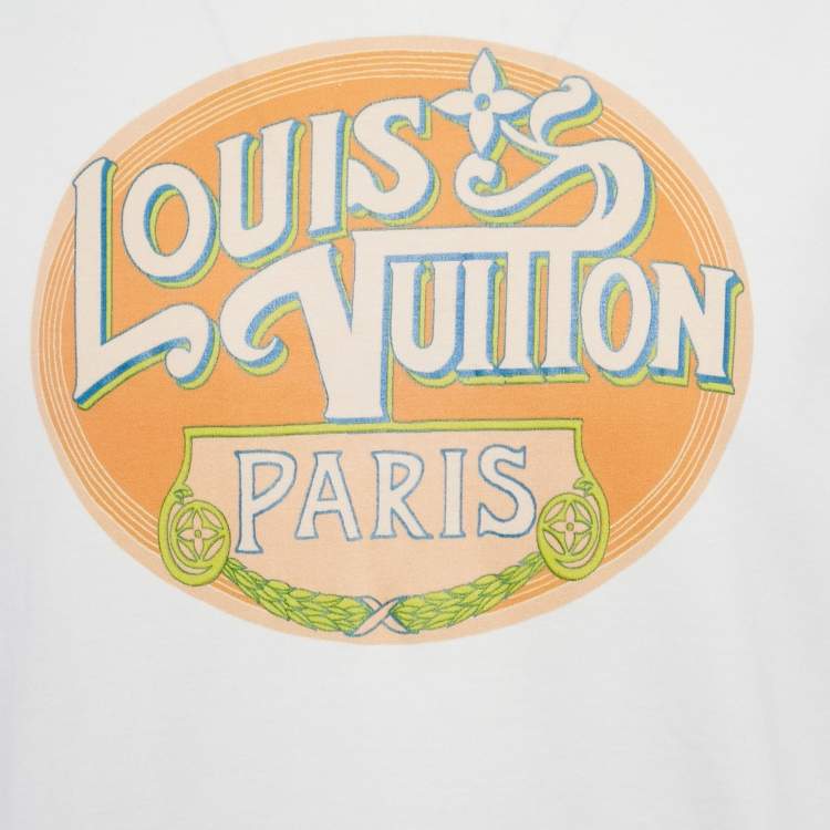 Pre Owned Louis Vuitton White Printed Jersey Crewneck T-Shirt L