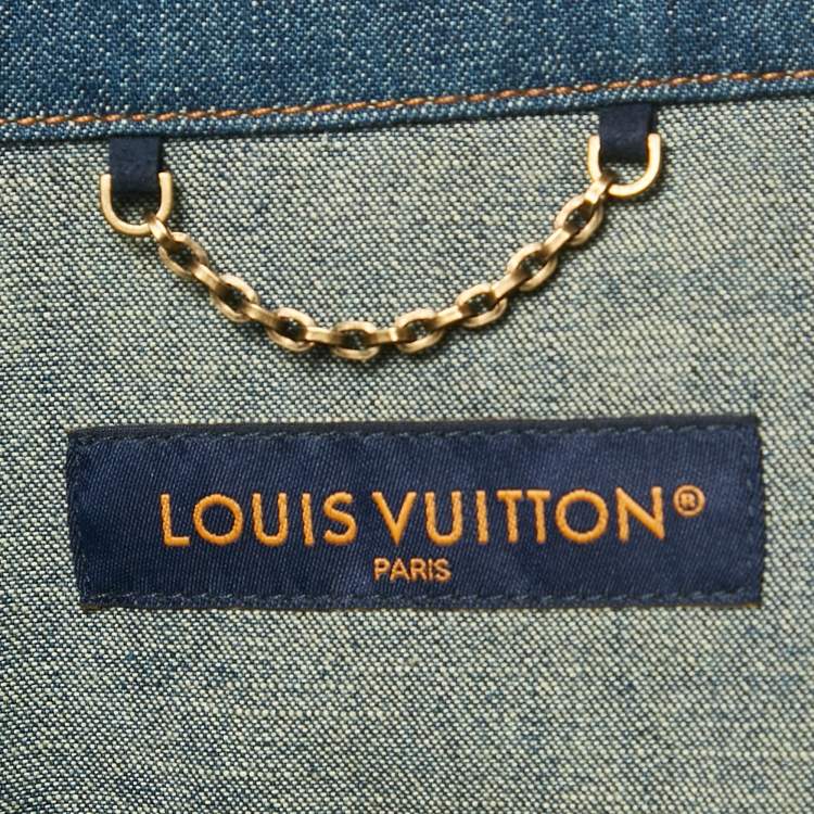مملوكة مسبقًا Louis Vuitton Blue LV Applique Denim Shorts Sleeve Shirt L