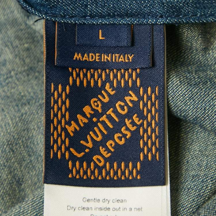 مملوكة مسبقًا Louis Vuitton Blue LV Applique Denim Shorts Sleeve Shirt L