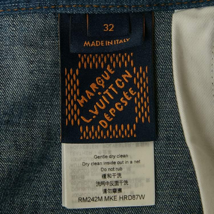 Pre Owned شورت دينيم لويس فويتون حبل أزرق بترقيع LV مقاس 32" للخصر