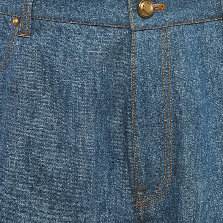 Pre Owned شورت دينيم لويس فويتون حبل أزرق بترقيع LV مقاس 32" للخصر