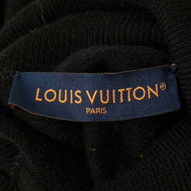 Pre Owned Louis Vuitton Black Logo Embossed Cashmere Knit Sweater XL