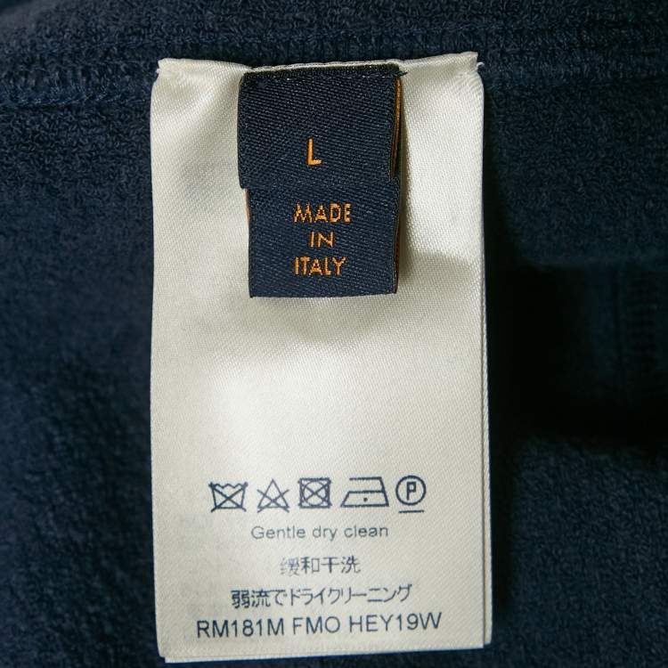 Pre Owned Louis Vuitton Navy Blue Cotton Knit Zip Front Jacket L