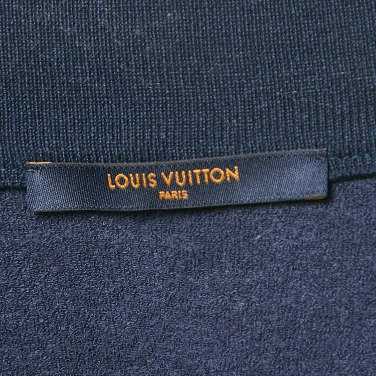 Pre Owned Louis Vuitton Navy Blue Cotton Knit Zip Front Jacket L