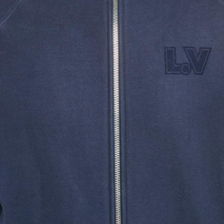Pre Owned Louis Vuitton Navy Blue Cotton Knit Zip Front Jacket L