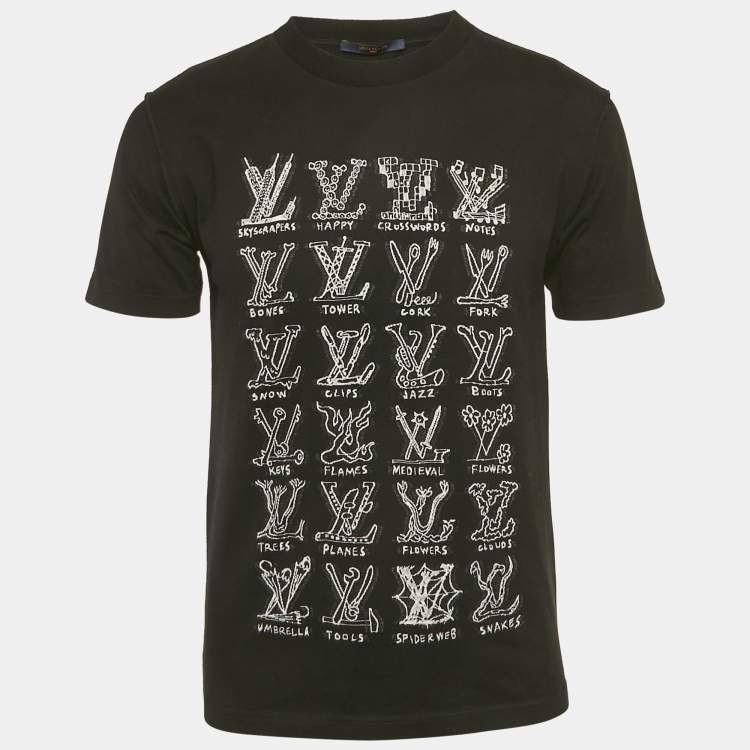 Pre Owned Louis Vuitton Black LV Cartoon Intarsia Jersey T-Shirt M