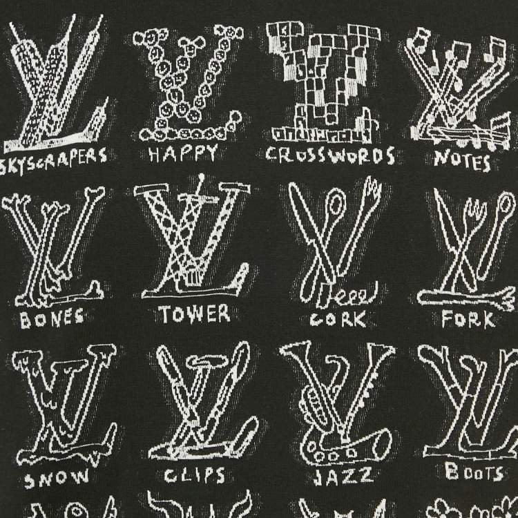 Pre Owned Louis Vuitton Black LV Cartoon Intarsia Jersey T-Shirt M