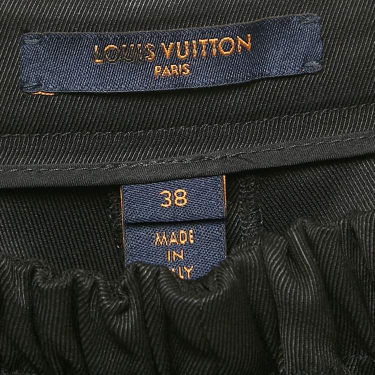 Pre Owned Louis Vuitton Black Gabardine Tape Shorts M/Waist 26"