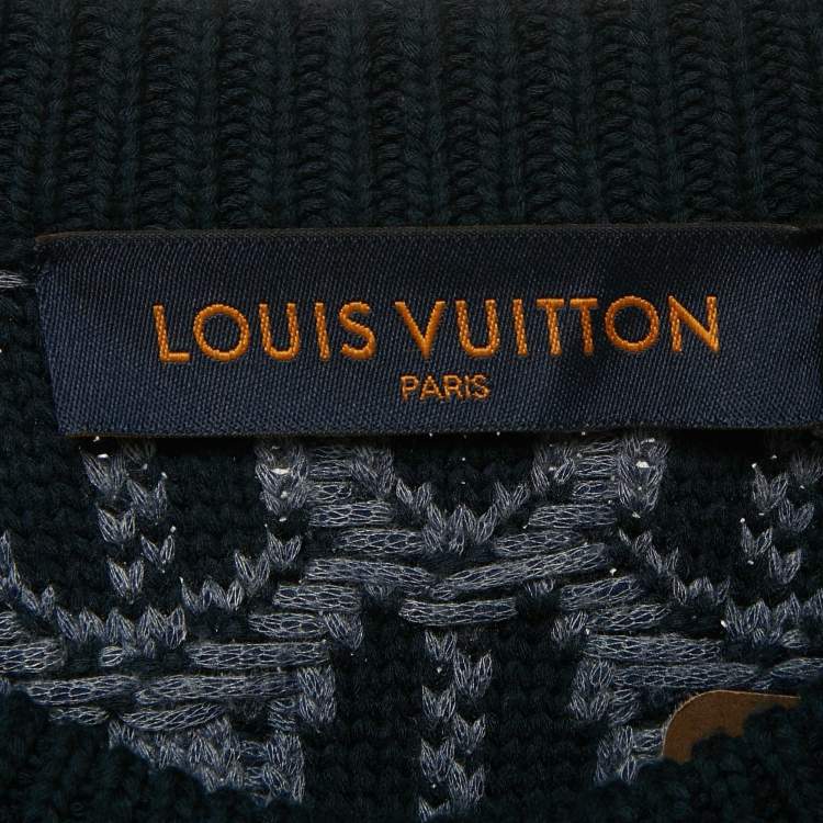 Pre Owned Louis Vuitton Navy Blue Wool Blend Flower Monogram Pullover L