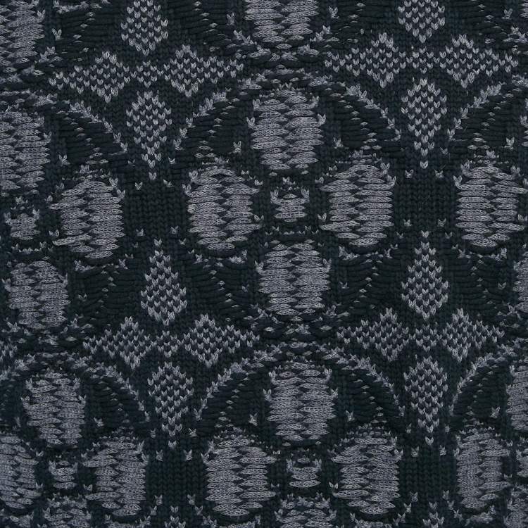 Pre Owned Louis Vuitton Navy Blue Wool Blend Flower Monogram Pullover L