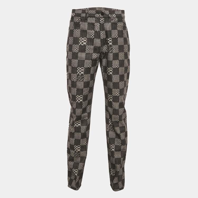 Pre Owned Louis Vuitton Black Damier Denim Jeans L/Waist 34"