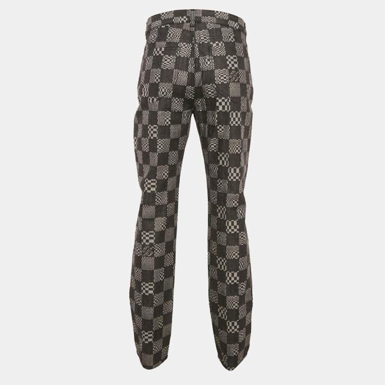 Pre Owned Louis Vuitton Black Damier Denim Jeans L/Waist 34"