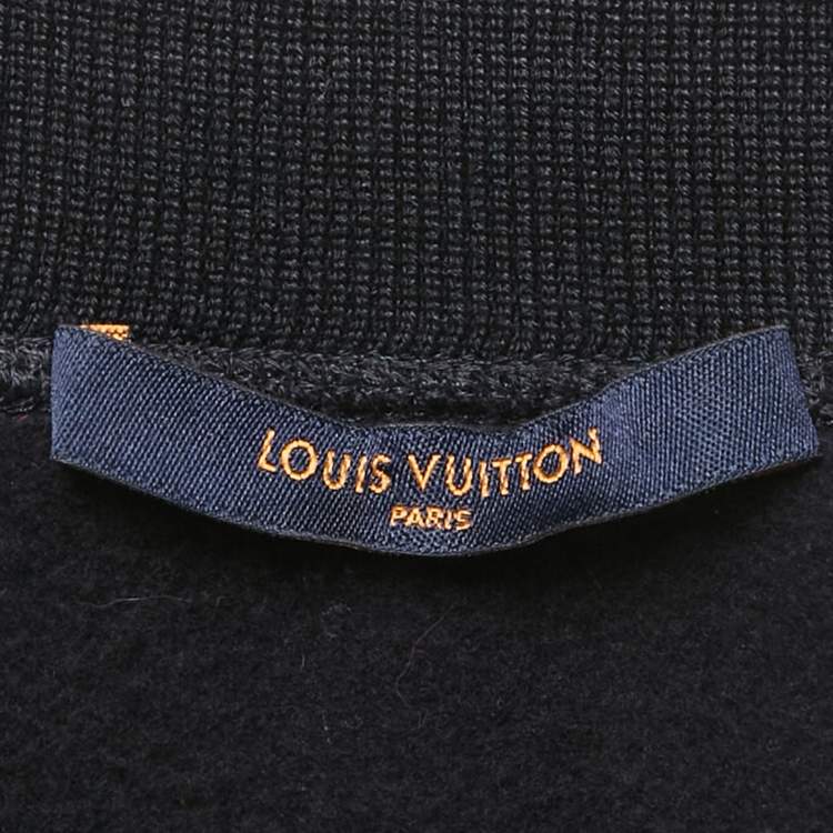 مملوكة مسبقًا Louis Vuitton Navy Blue Knit Leather Trim Zip Up Jacket S