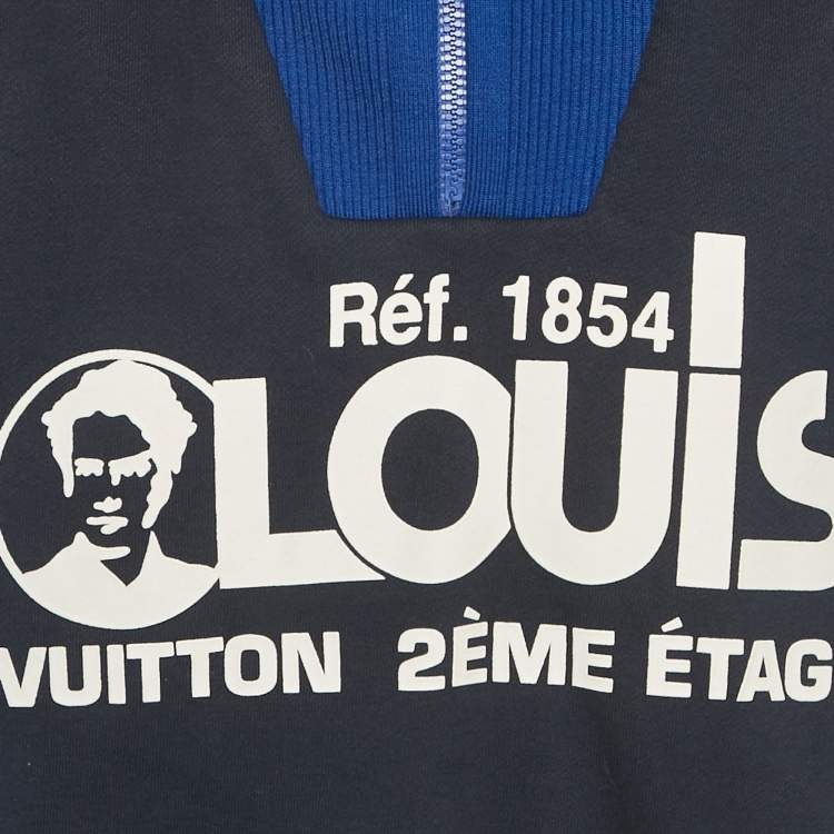 Pre Owned Louis Vuitton Navy Blue Knit Zip Detail Sweatshirt M