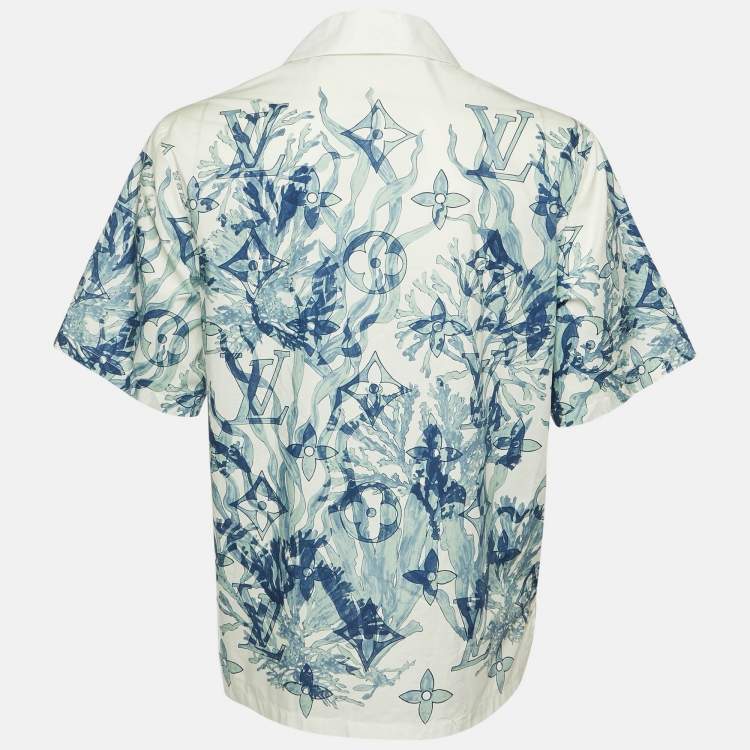 Pre Owned Louis Vuitton White /Blue Aqua Garden Monogram Button Up Shirt S