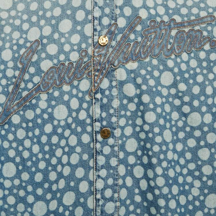Pre Owned Louis Vuitton Blue Bleached Denim Rib Collar Shirt XL