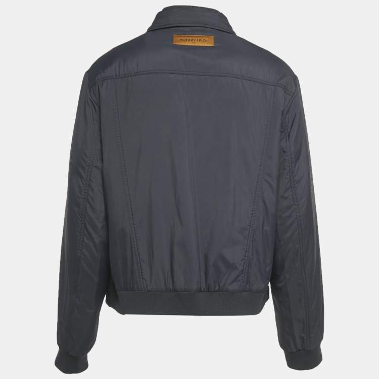 Pre Owned Louis Vuitton Navy Blue Striped Wool and Synthetic Reversible Jacket XL