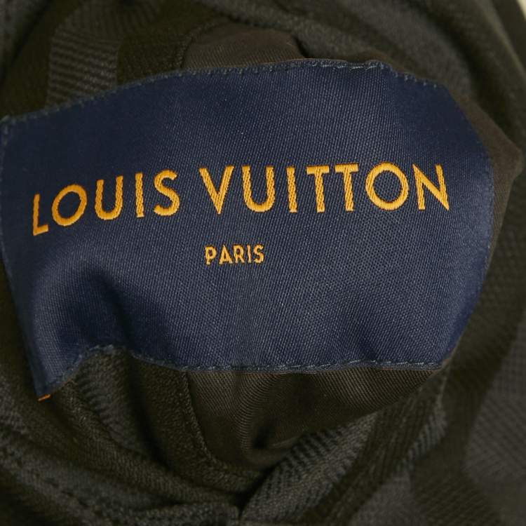 Pre Owned Louis Vuitton Navy Blue Striped Wool and Synthetic Reversible Jacket XL