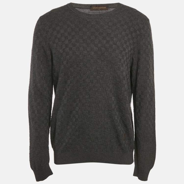 Pre Owned Louis Vuitton Grey Damier Wool Knit Sweater L