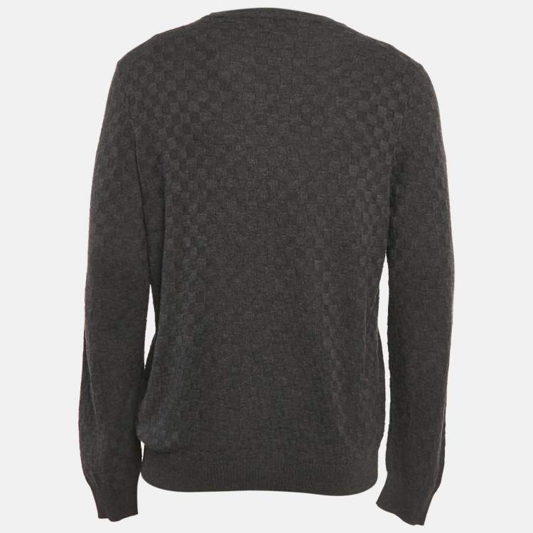 Pre Owned Louis Vuitton Grey Damier Wool Knit Sweater L