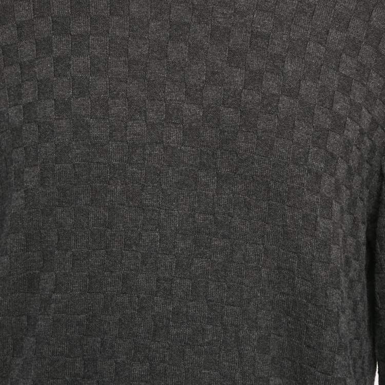 Pre Owned Louis Vuitton Grey Damier Wool Knit Sweater L