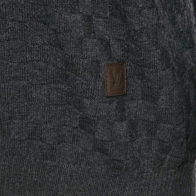 Pre Owned Louis Vuitton Grey Damier Wool Knit Sweater L