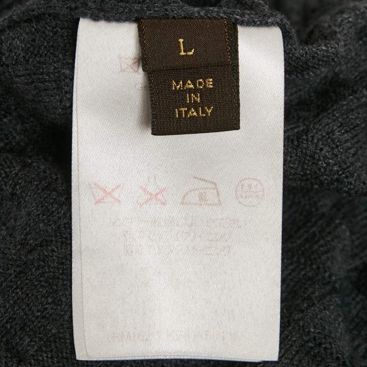 Pre Owned Louis Vuitton Grey Damier Wool Knit Sweater L