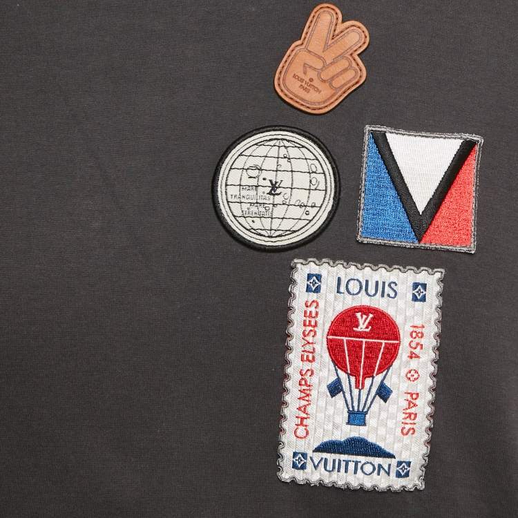 Pre Owned Louis Vuitton Grey Applique Jersey Crewneck T-Shirt M