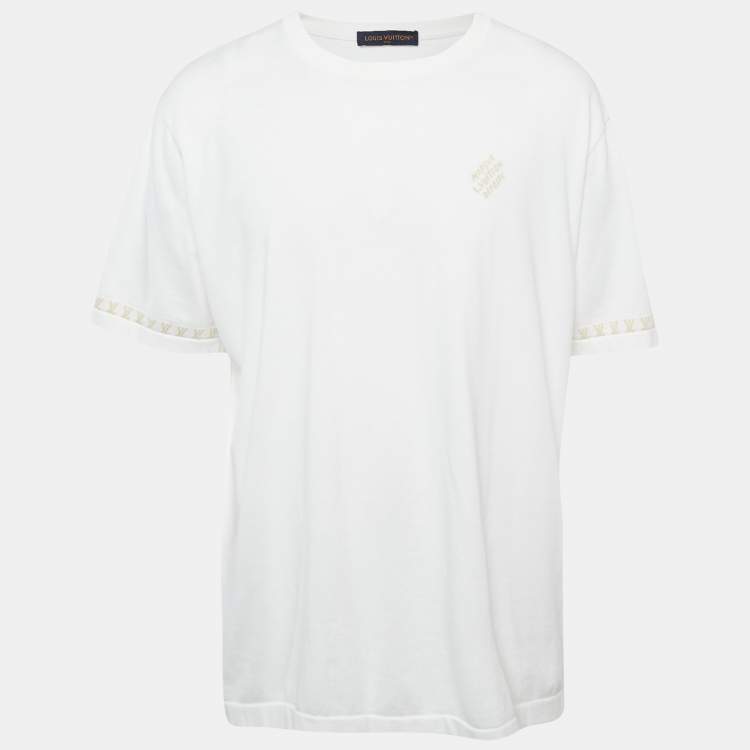 مملوكة مسبقًا Louis Vuitton White Marque L.Vuitton Déposée Intarsia Cotton T-Shirt 4L