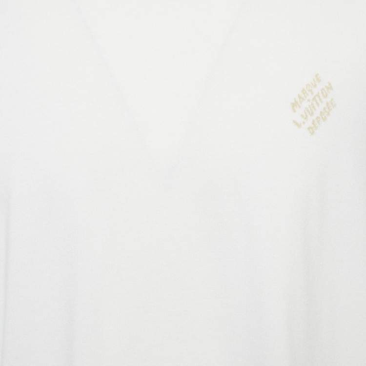 مملوكة مسبقًا Louis Vuitton White Marque L.Vuitton Déposée Intarsia Cotton T-Shirt 4L