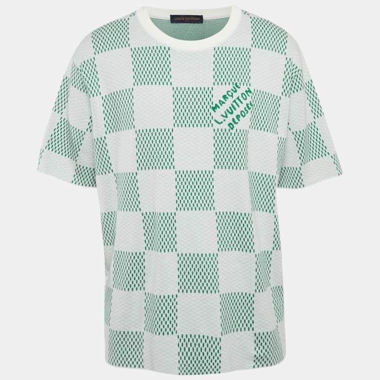 Pre Owned Louis Vuitton Green/White Damier Cotton T-Shirt 4L