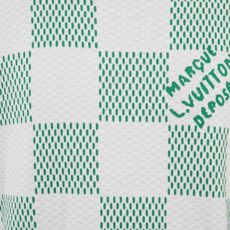 Pre Owned Louis Vuitton Green/White Damier Cotton T-Shirt 4L