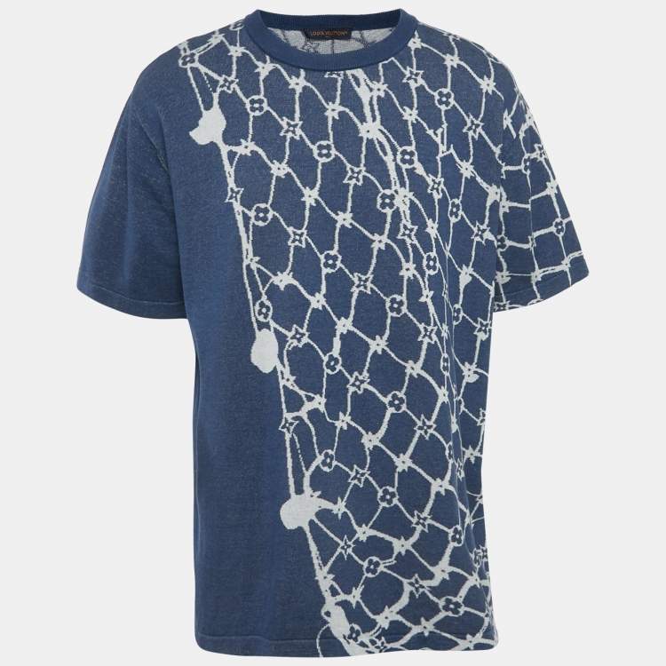 Pre Owned Louis Vuitton Blue Monogram Fishnet Cotton T-Shirt 4L