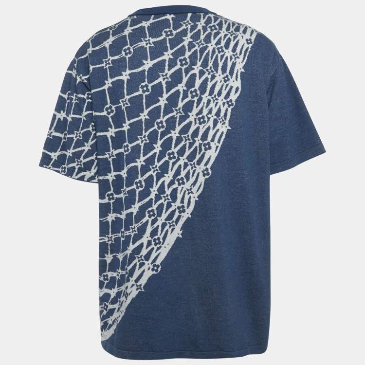 Pre Owned Louis Vuitton Blue Monogram Fishnet Cotton T-Shirt 4L