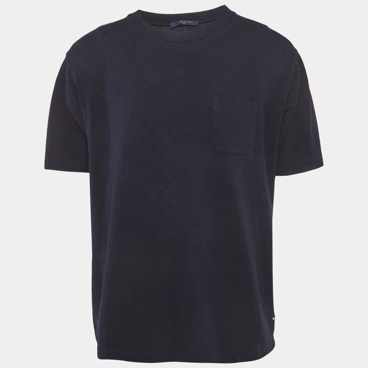 Pre Owned Louis Vuitton Blue Damier Pique Crew Neck T-Shirt 4L