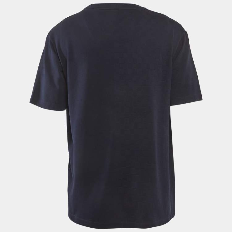 Pre Owned Louis Vuitton Blue Damier Pique Crew Neck T-Shirt 4L