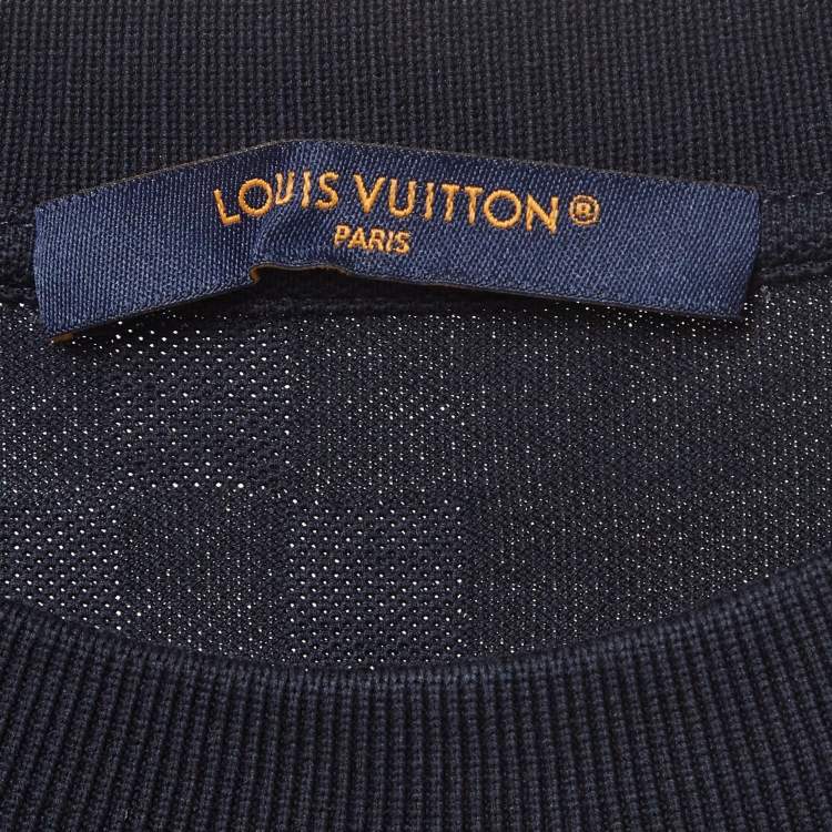 Pre Owned Louis Vuitton Blue Damier Pique Crew Neck T-Shirt 4L