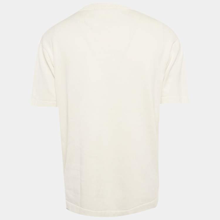Pre Owned Louis Vuitton White Signature Pin Cotton Knit T-Shirt M