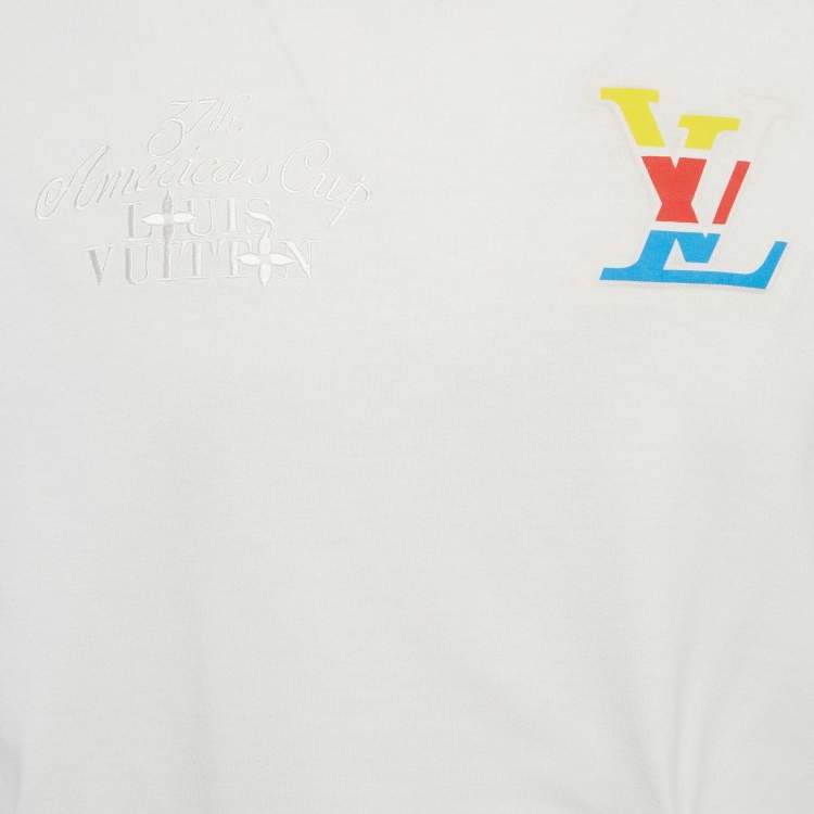 Pre Owned Louis Vuitton White Logo Embossed Jersey T-Shirt M