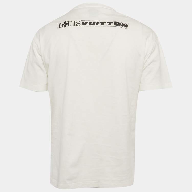 Pre Owned Louis Vuitton White Logo Embossed Jersey T-Shirt M