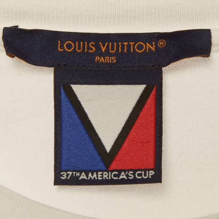 Pre Owned Louis Vuitton White Logo Embossed Jersey T-Shirt M
