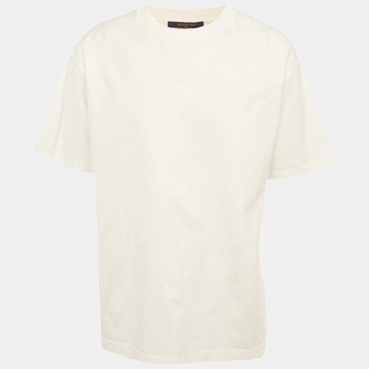 Pre Owned Louis Vuitton White Jersey Embossed LV T-Shirt XXL