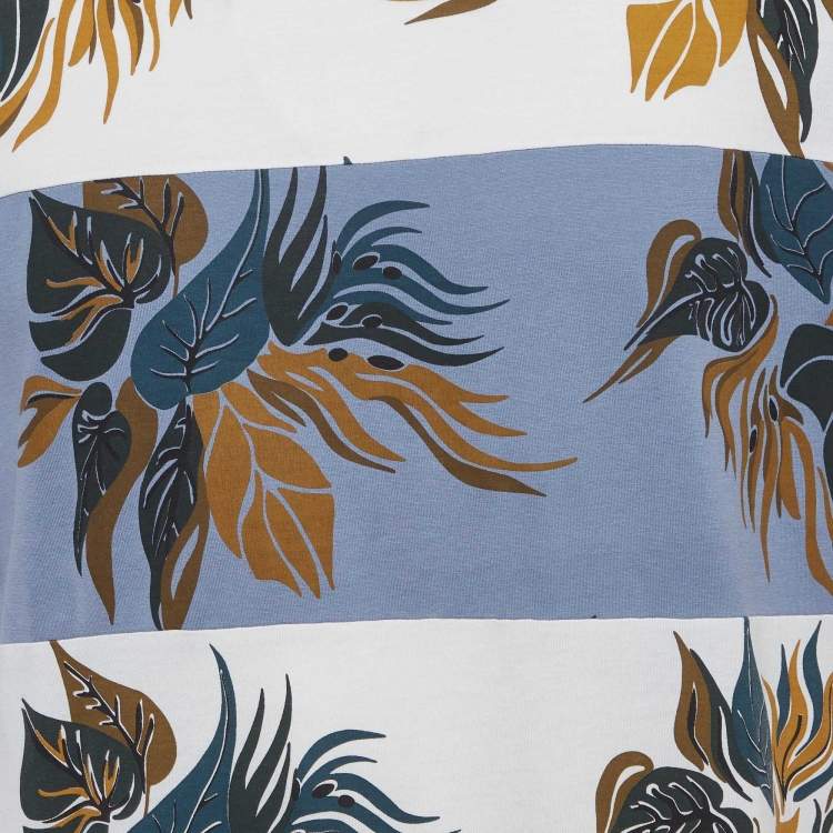 مملوكة مسبقًا Louis Vuitton White/Blue Striped Floral Print Jersey T-Shirt L