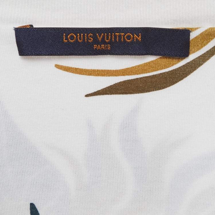 مملوكة مسبقًا Louis Vuitton White/Blue Striped Floral Print Jersey T-Shirt L