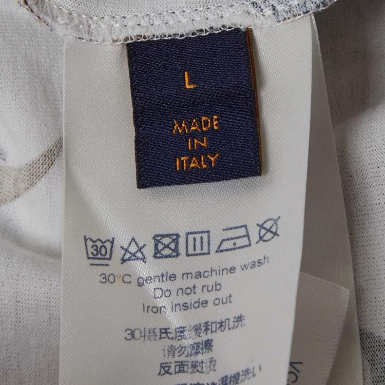 مملوكة مسبقًا Louis Vuitton White/Blue Striped Floral Print Jersey T-Shirt L